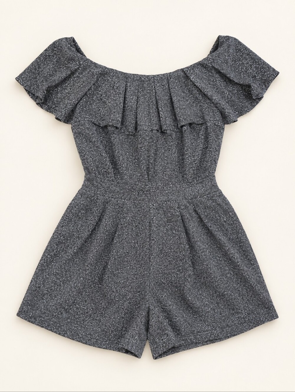 hello miss Silver-Black Glitter Ruffle Romper